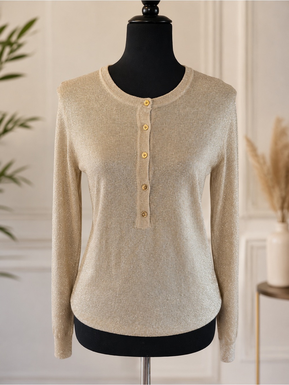 Michael Kors Shimmery gold Button-Front Long Sleeve Top